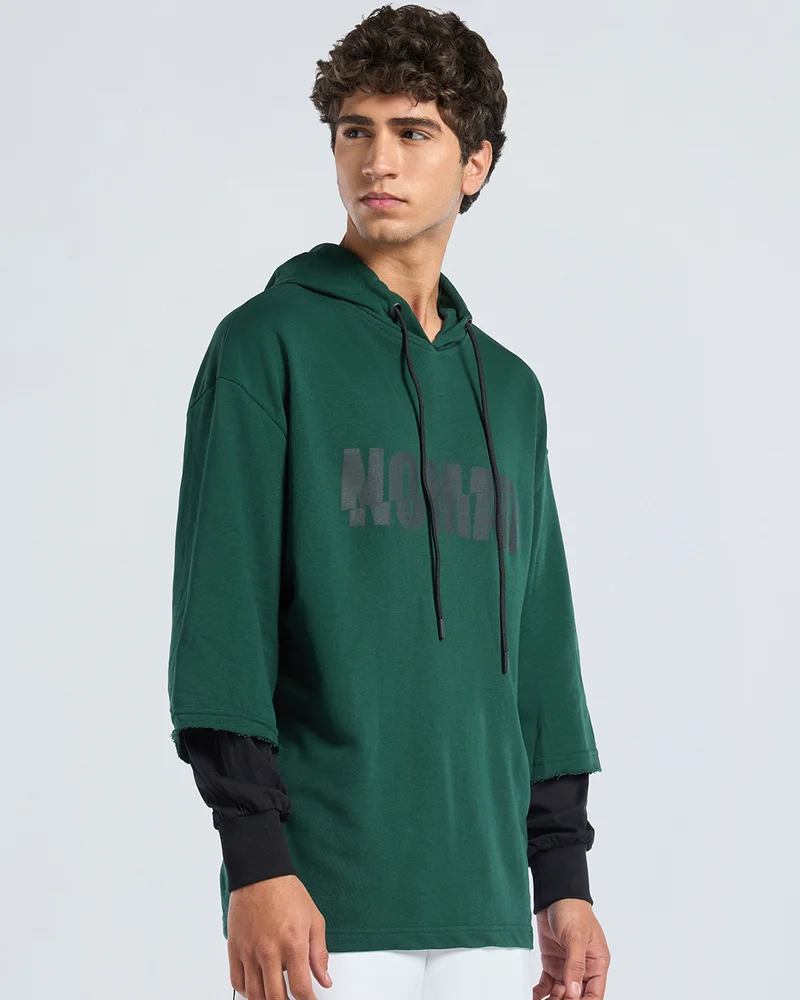 بيواكوف Men's Green No Mad Typography Oversized Hoodies